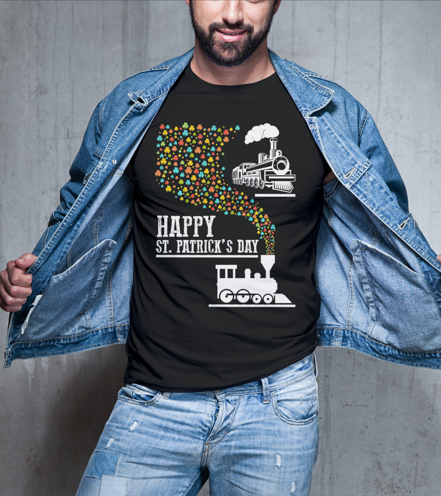 Happy St Patrick's Day Irish Shamrock Train Steam Puff T-Shirt
