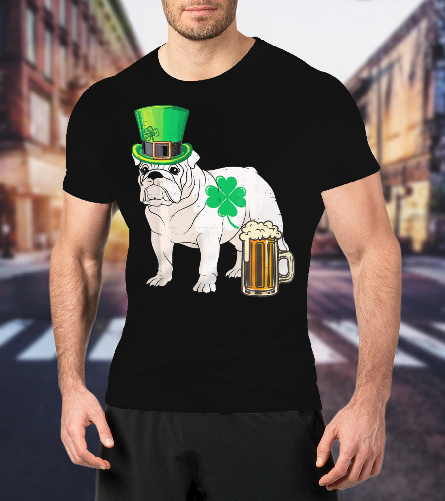 Bulldog Shamrock St Patricks Day Beer Hat T-Shirt