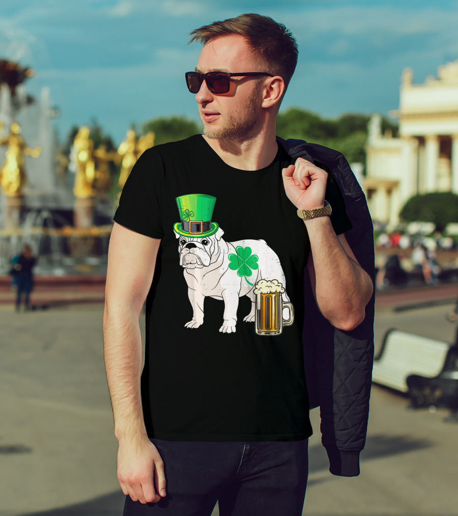 Bulldog Shamrock St Patricks Day Beer Hat T-Shirt