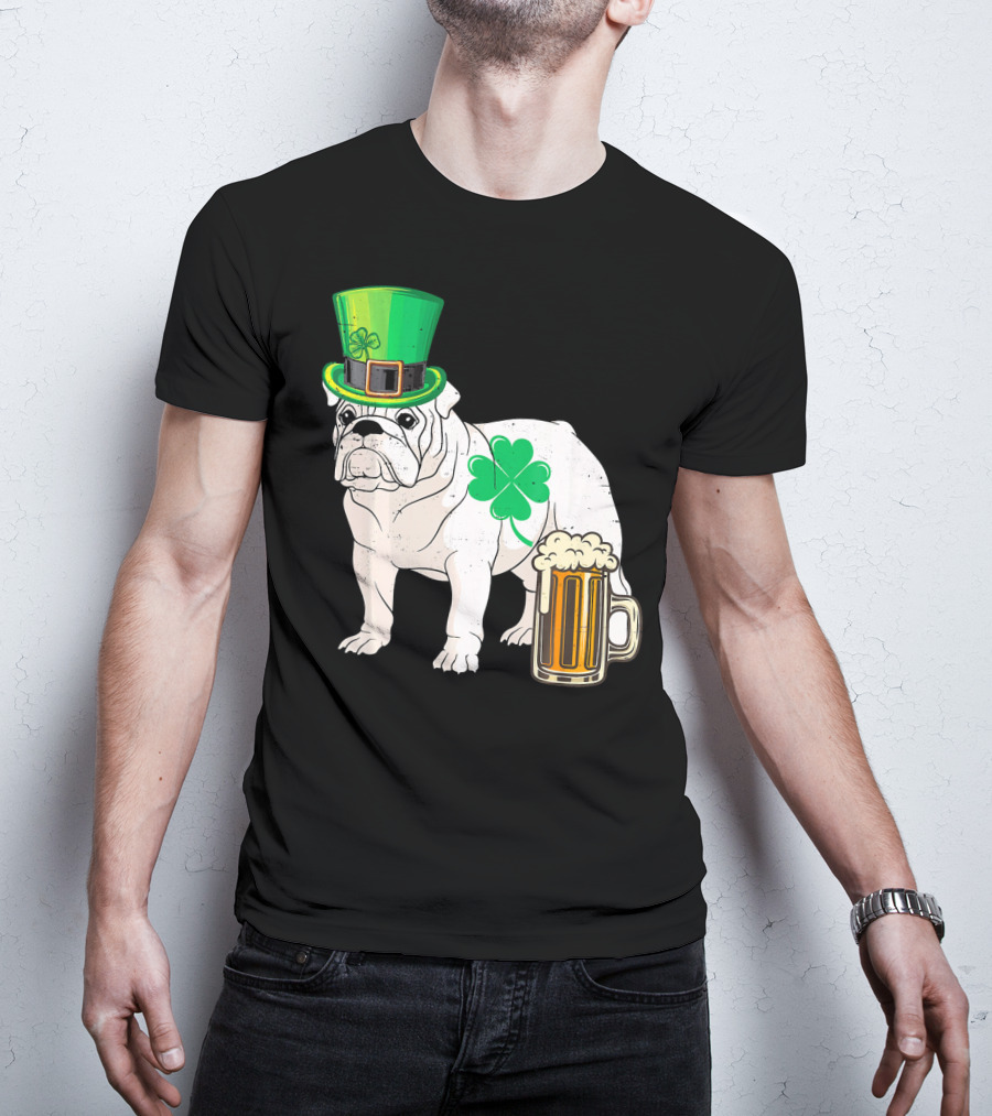 Bulldog Shamrock St Patricks Day Beer Hat T-Shirt