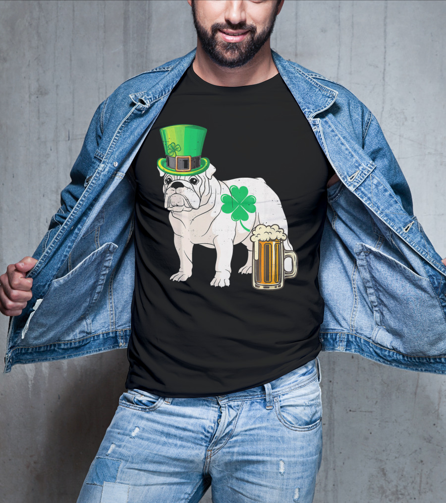 Bulldog Shamrock St Patricks Day Beer Hat T-Shirt