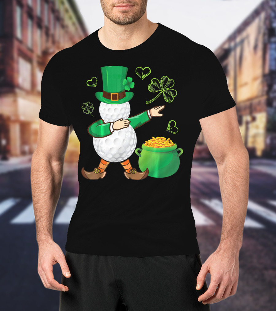 Golf Leprechaun Dabbing With Gold Shamrock And Pot Of Gold T-Shirt