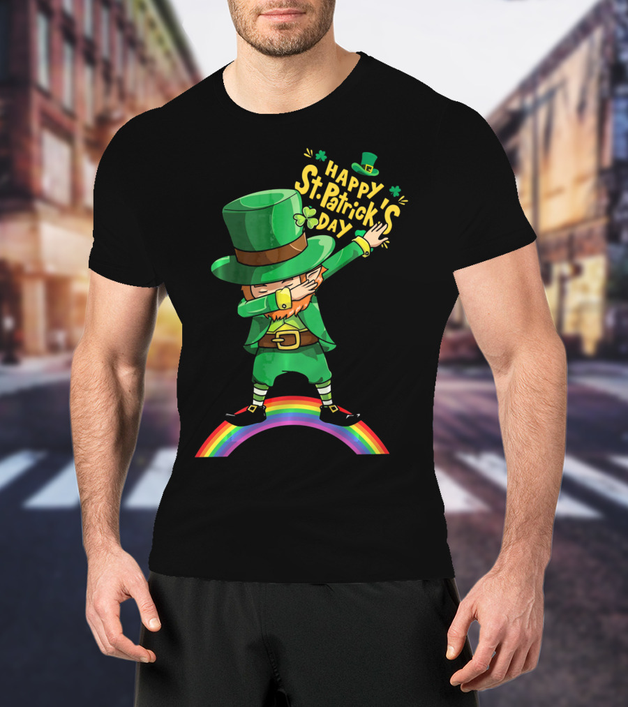 Happy St. Patrick's Day Leprechaun Dab On Rainbow T-Shirt