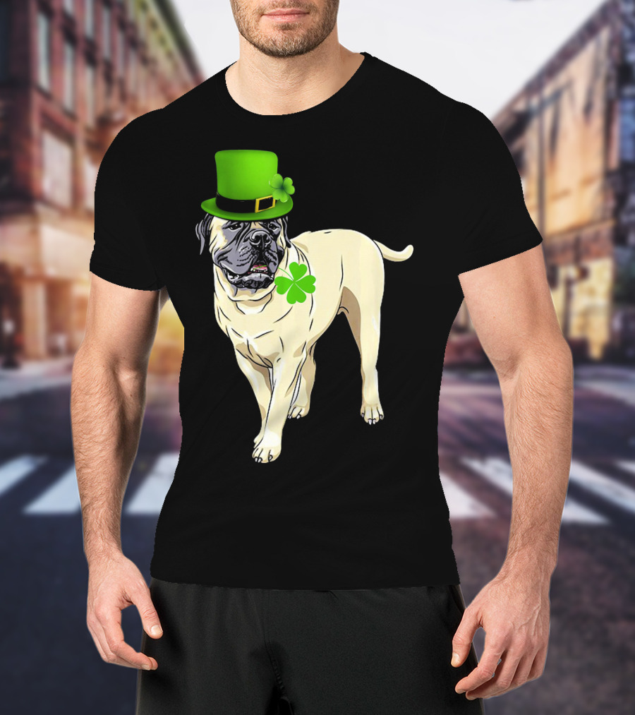 St Patricks Day BullMastiff Dog Irish Shamrock Hat T-Shirt