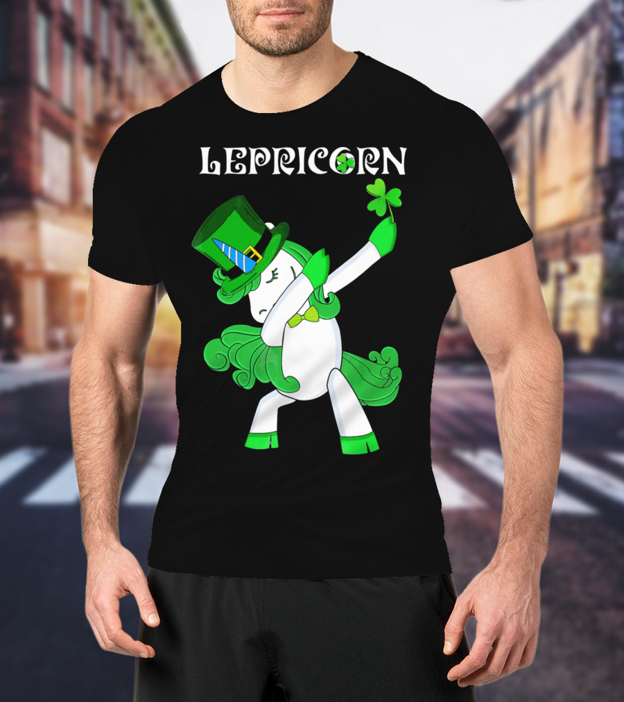 Lepricorn Funny Dabbing Cute Irish Unicorn With Shamrock T-Shirt