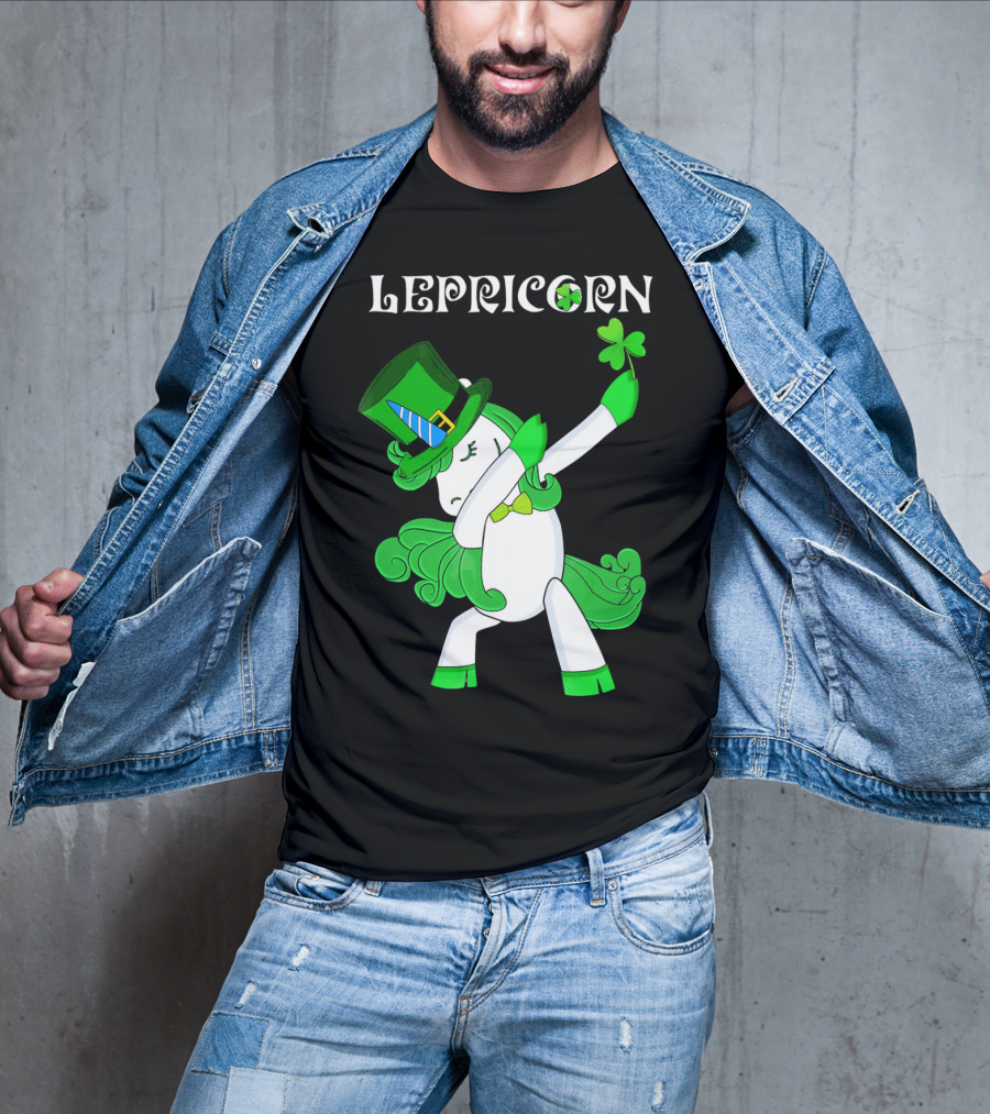 Lepricorn Funny Dabbing Cute Irish Unicorn With Shamrock T-Shirt
