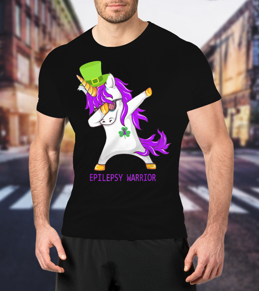 Unicorn Epilepsy Warrior Dabbing With Green Hat And Shamrock T-Shirt