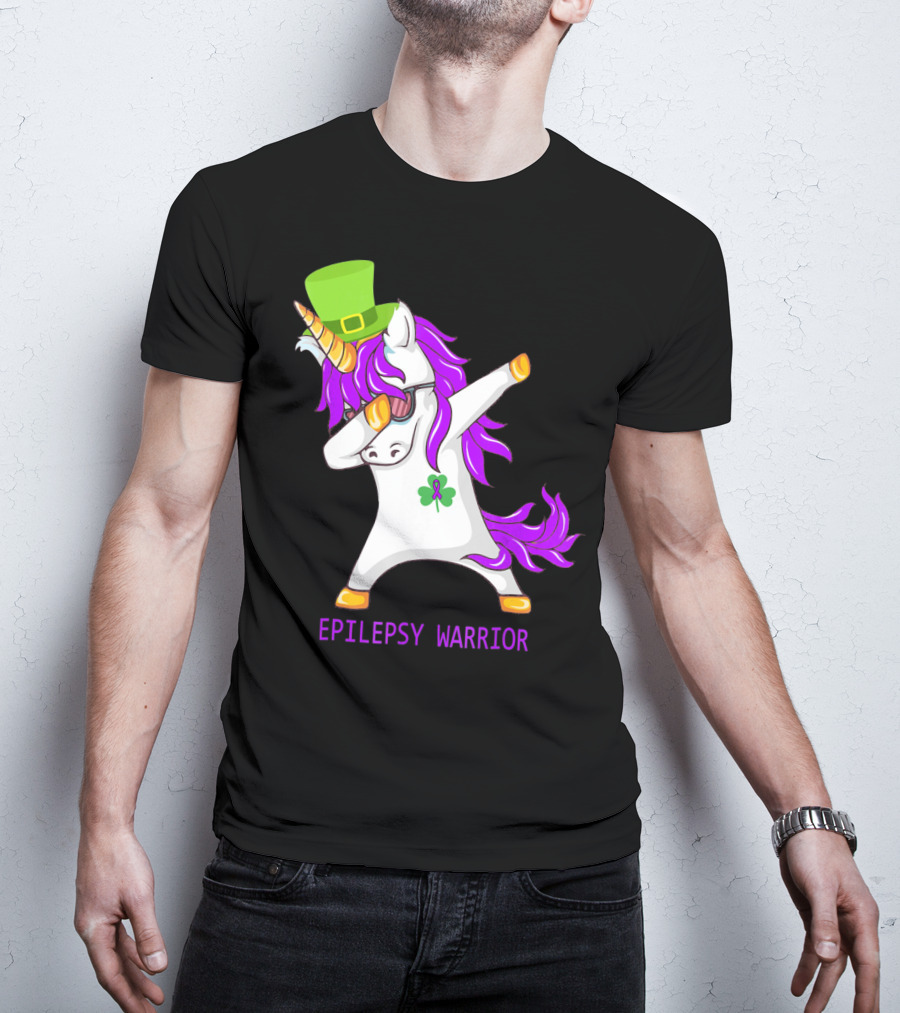 Unicorn Epilepsy Warrior Dabbing With Green Hat And Shamrock T-Shirt