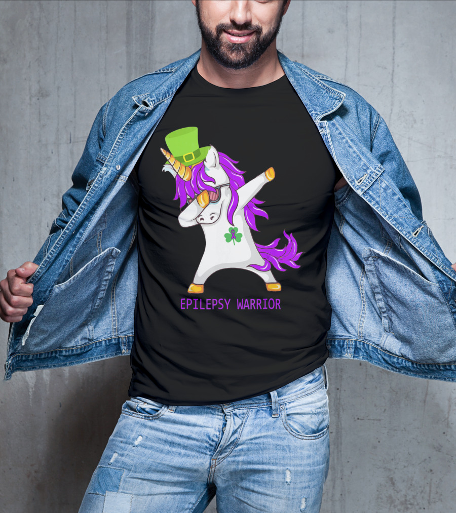 Unicorn Epilepsy Warrior Dabbing With Green Hat And Shamrock T-Shirt