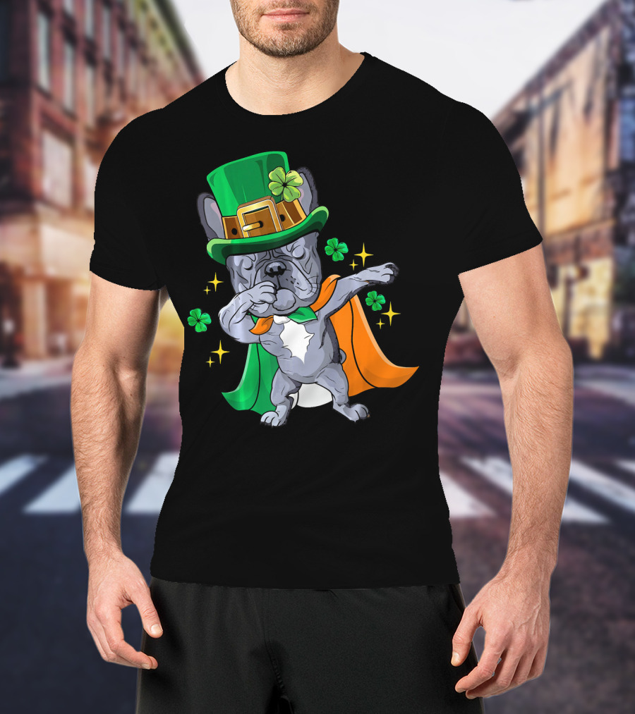 Dabbing French Bulldog Leprechaun St Patrick's Day Shamrocks T-Shirt