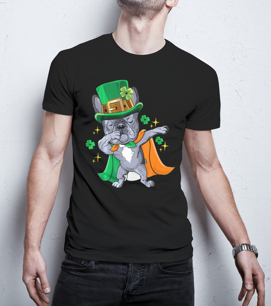 Dabbing French Bulldog Leprechaun St Patrick's Day Shamrocks T-Shirt