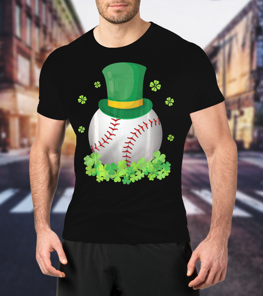 Baseball Leprechaun Hat With Shamrocks And Four-Leaf Clovers T-Shirt