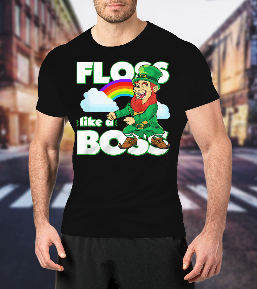 Floss Like A Boss St. Patricks Leprechaun Rainbow T-Shirt