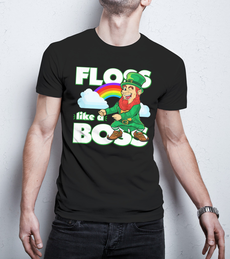 Floss Like A Boss St. Patricks Leprechaun Rainbow T-Shirt