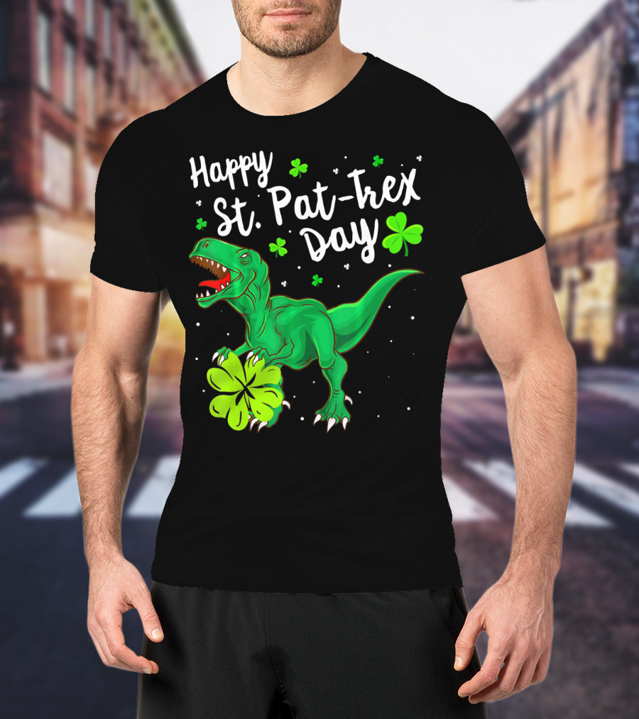 Happy St Pat Trex Day With Shamrock Dinosaurs T-Shirt