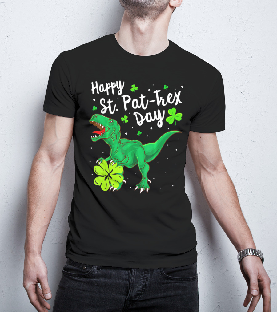 Happy St Pat Trex Day With Shamrock Dinosaurs T-Shirt