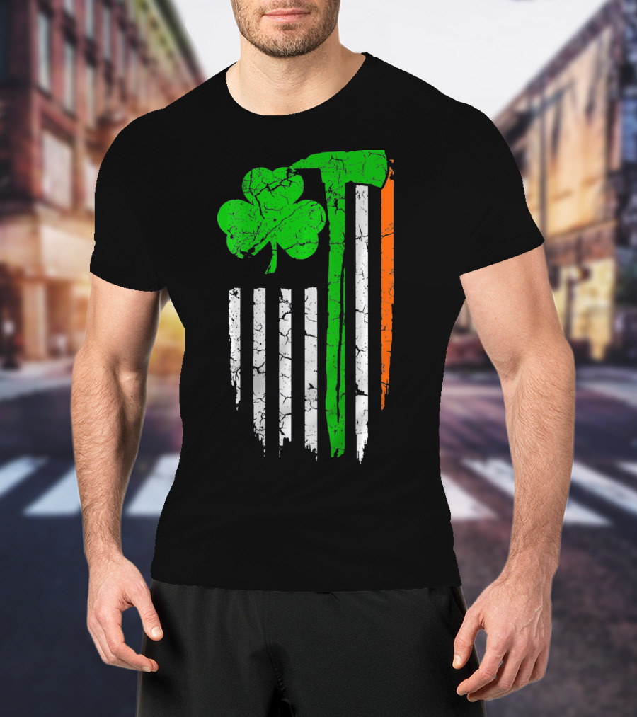 Firefighter Irish Flag Shamrock Patricks Day T-Shirt
