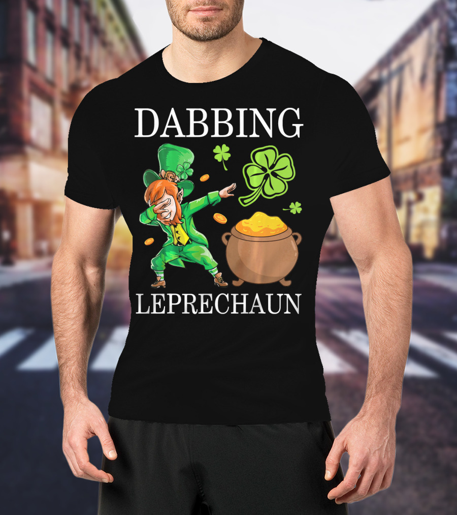 Dabbing Leprechaun Clover And Gold Coins T-Shirt
