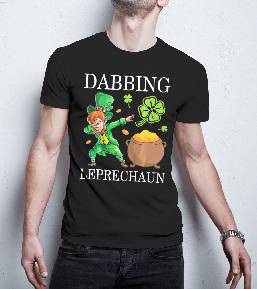 Dabbing Leprechaun Clover And Gold Coins T-Shirt