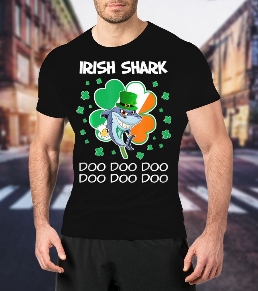 Irish Shark Doo Doo Doo Shamrock Beer St Patricks T-Shirt