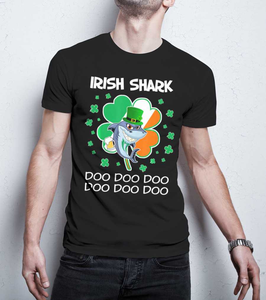 Irish Shark Doo Doo Doo Shamrock Beer St Patricks T-Shirt