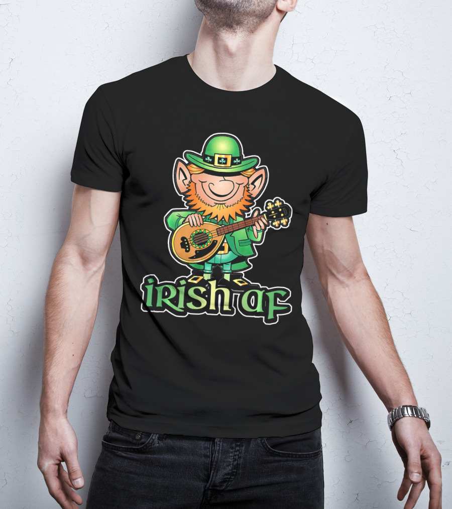 Funny Leprechaun With Guitar Irish AF St Patricks T-Shirt