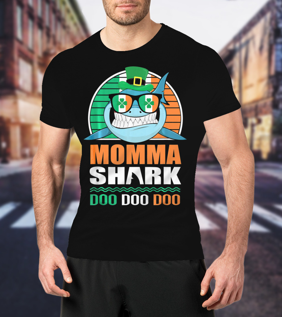 Momma Shark Doo Doo Doo St. Patrick's Day Shamrock Glasses And Hat T-Shirt