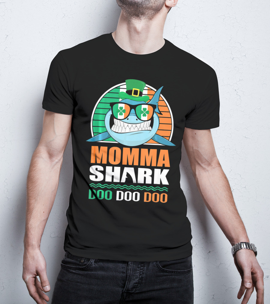 Momma Shark Doo Doo Doo St. Patrick's Day Shamrock Glasses And Hat T-Shirt