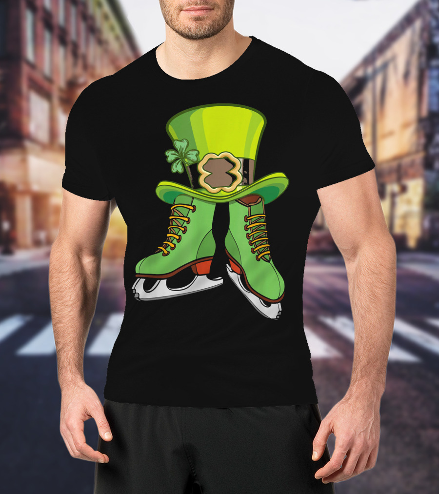 Leprechaun Figure Skating St Patricks Green Hat And Skates T-Shirt