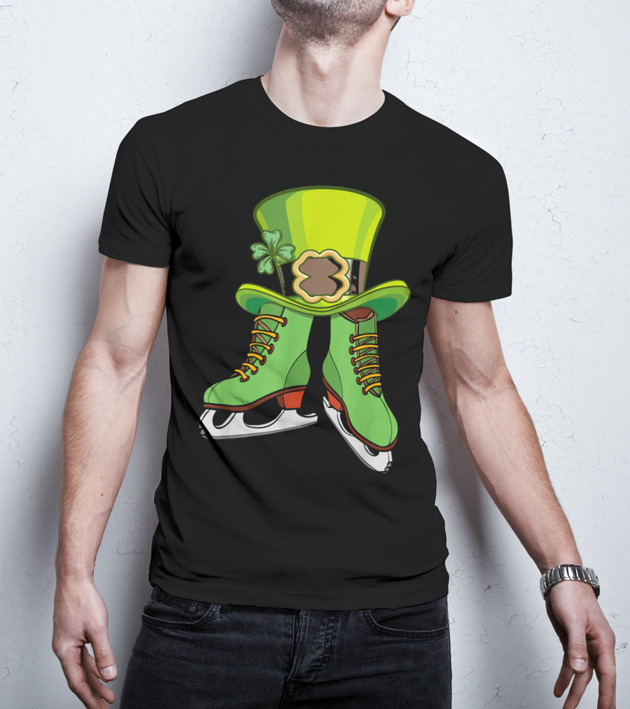 Leprechaun Figure Skating St Patricks Green Hat And Skates T-Shirt