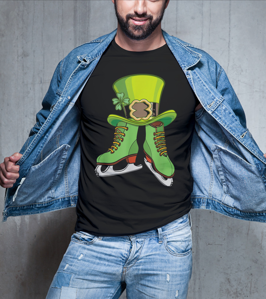 Leprechaun Figure Skating St Patricks Green Hat And Skates T-Shirt