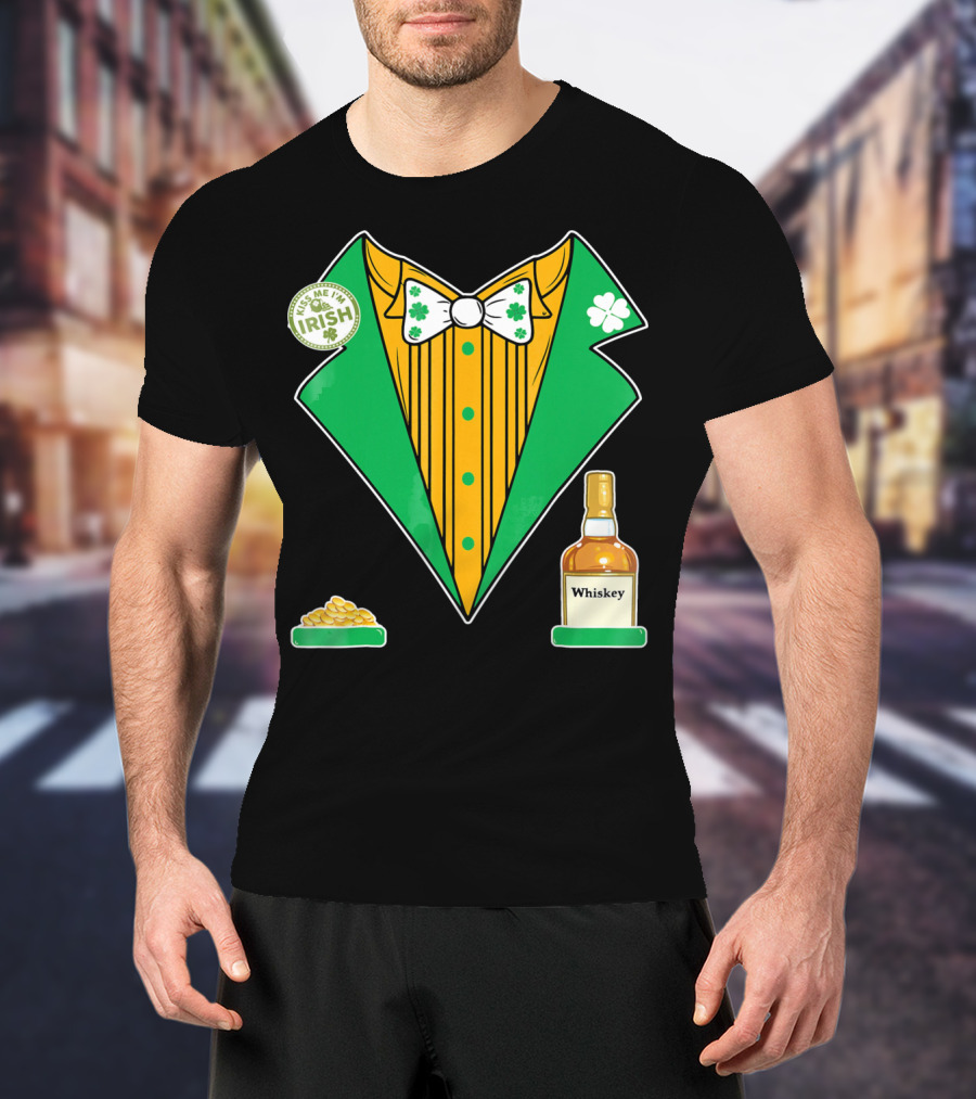 Kiss Me I'm Irish St. Patrick's Day Tux With Whiskey And Gold Coins T-Shirt