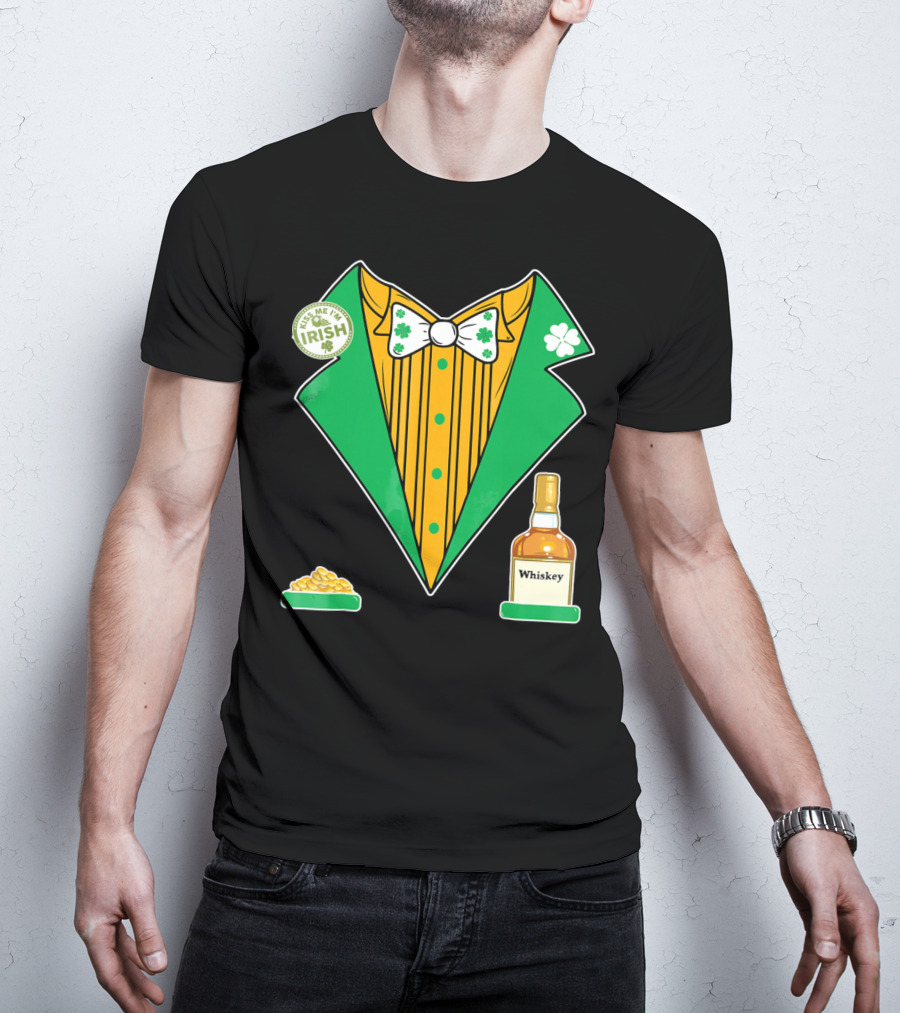 Kiss Me I'm Irish St. Patrick's Day Tux With Whiskey And Gold Coins T-Shirt