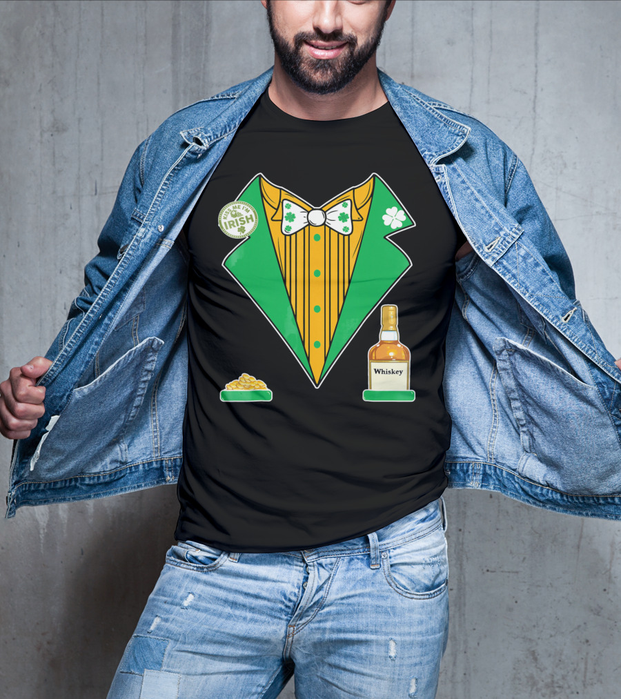 Kiss Me I'm Irish St. Patrick's Day Tux With Whiskey And Gold Coins T-Shirt
