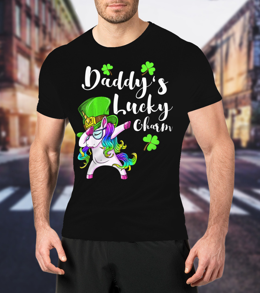 Daddy's Lucky Charm St. Patrick's Day Unicorn With Shamrock Hat T-Shirt