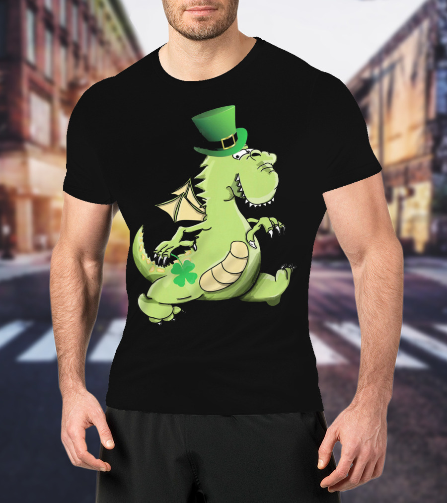 St Patrick's Day Dragon Wearing Leprechaun Hat With Shamrock T-Shirt
