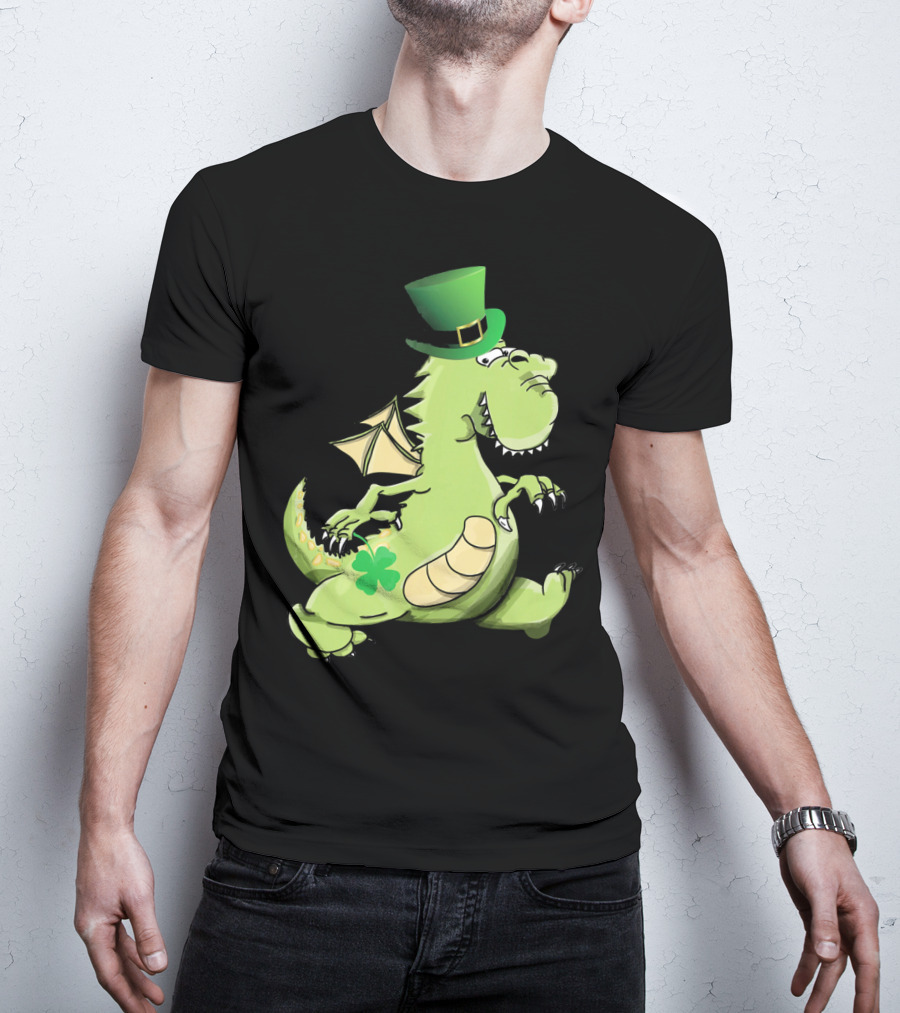 St Patrick's Day Dragon Wearing Leprechaun Hat With Shamrock T-Shirt