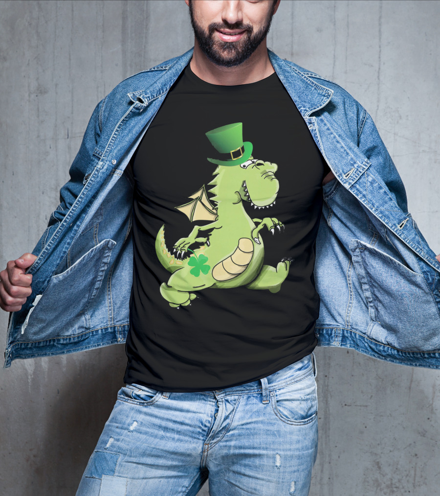 St Patrick's Day Dragon Wearing Leprechaun Hat With Shamrock T-Shirt