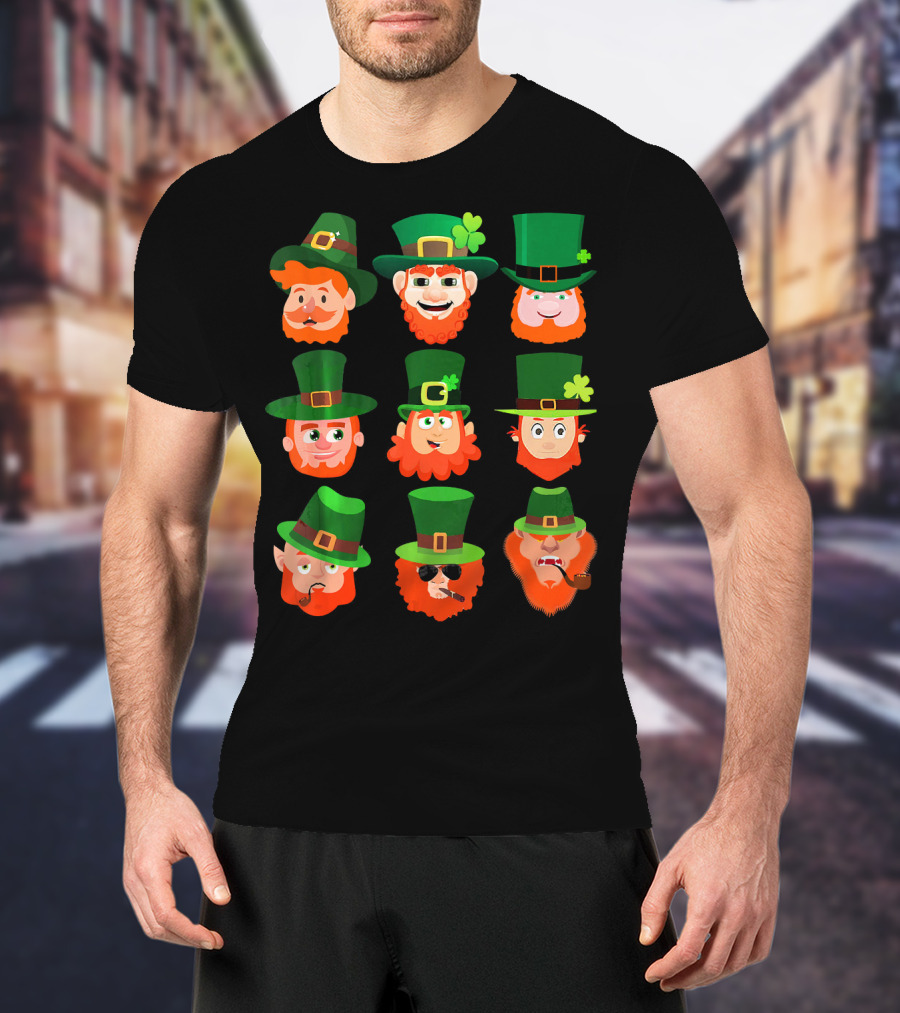 Funny Leprechaun Emotion Feeling Faces With Green Hats And Red Beards T-Shirt