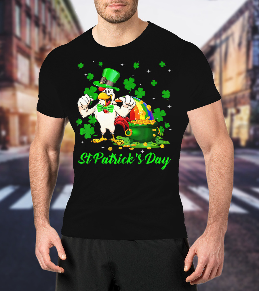 St Patrick's Day Leprechaun Chicken Shamrock Pot Of Gold T-Shirt