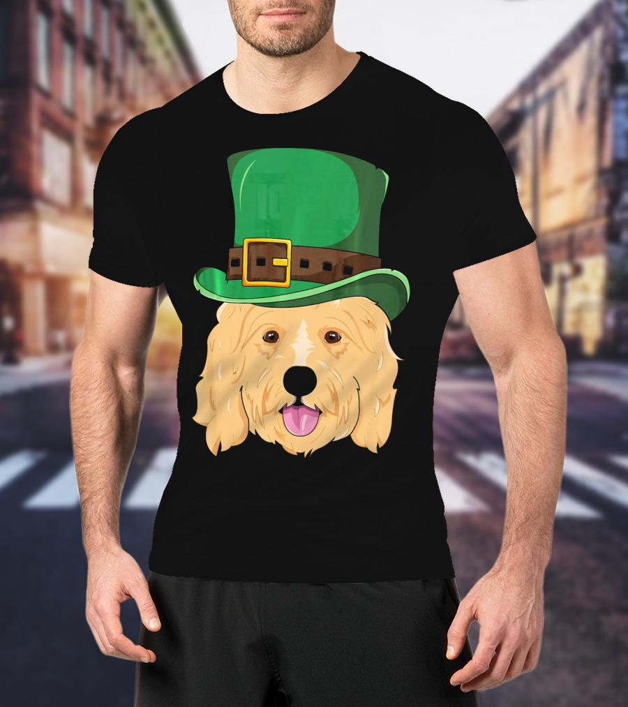 Golden Doodle St. Patrick's Day With Green Leprechaun Hat T-Shirt