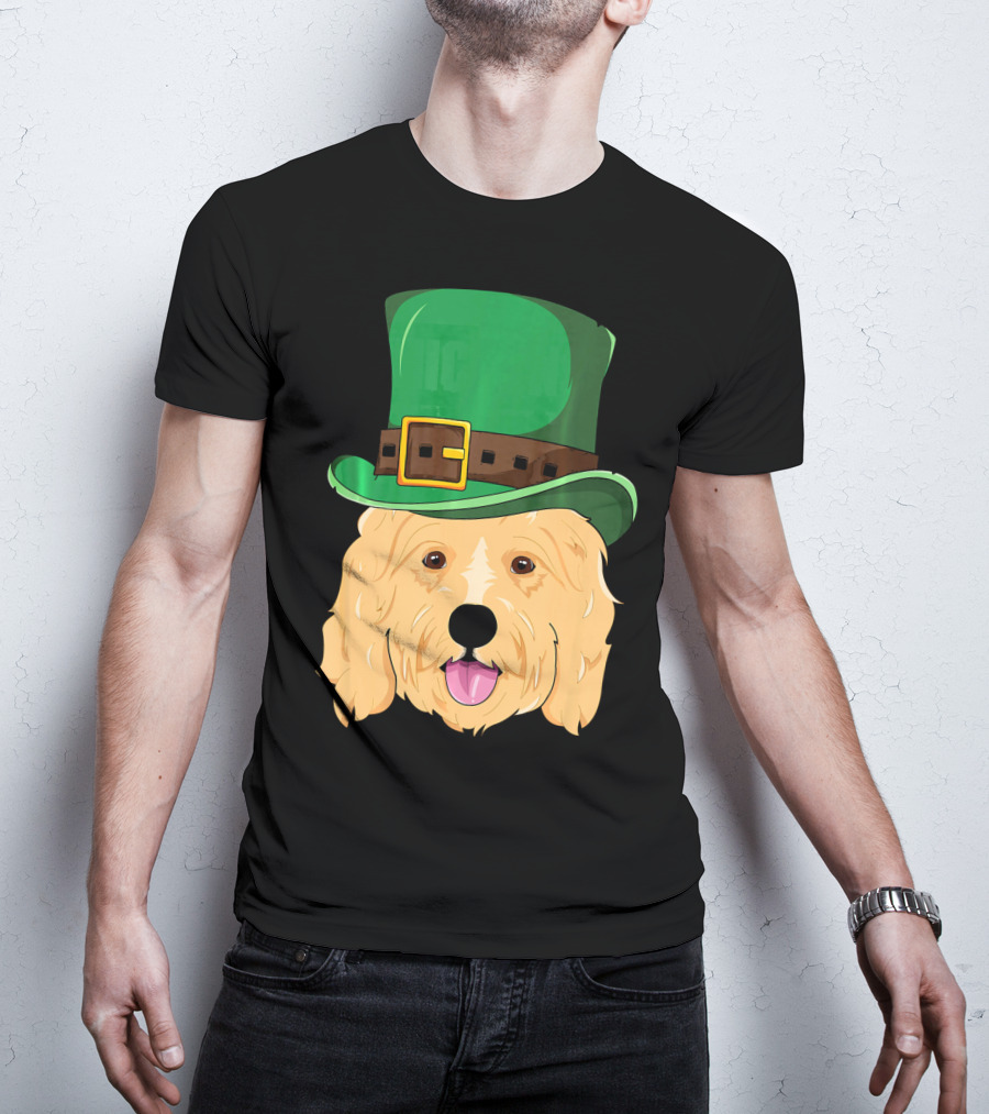 Golden Doodle St. Patrick's Day With Green Leprechaun Hat T-Shirt