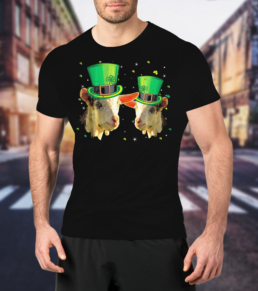 Two Goats In Leprechaun Hats For St Patricks T-Shirt