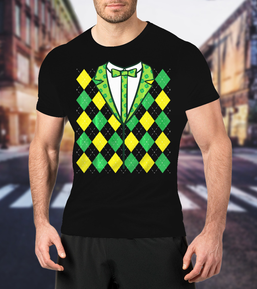 Green Leprechaun Tie Argyle T-Shirt