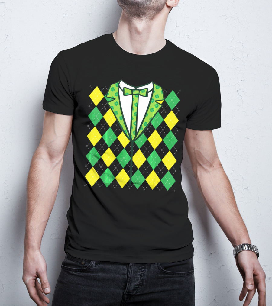Green Leprechaun Tie Argyle T-Shirt
