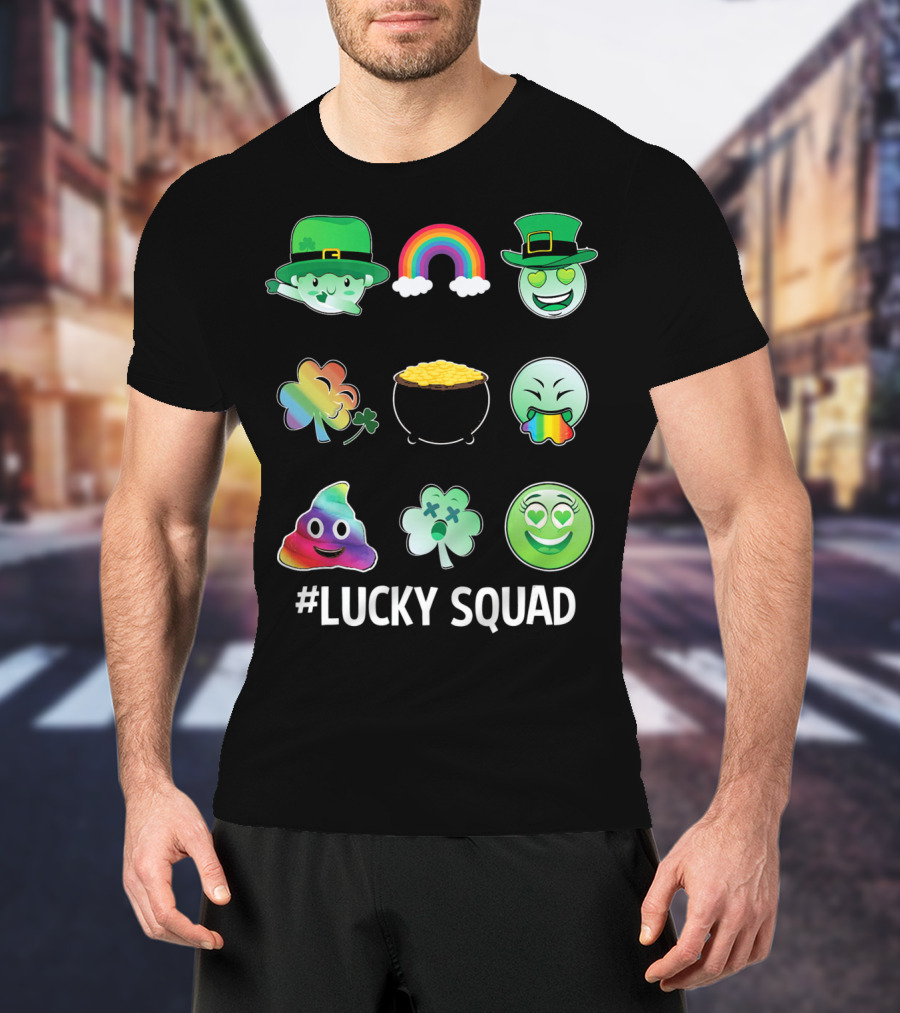 Lucky Squad St. Patricks Day Emoji Rainbow Clover Pot Of Gold T-Shirt