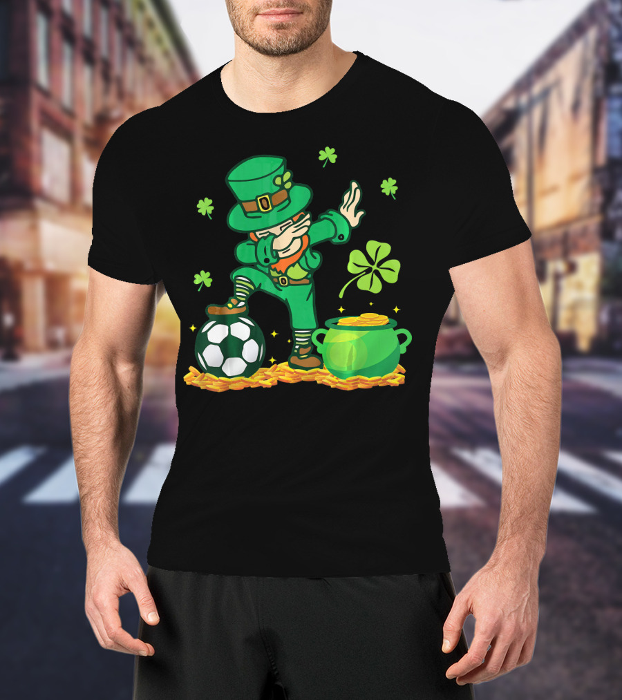 Leprechaun Dabbing With Soccer Ball And Pot Of Gold T-Shirt