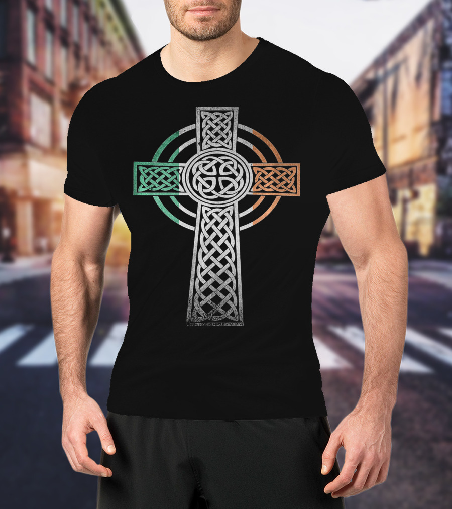Celtic Cross With Irish Flag Colors Irish Pride T-Shirt