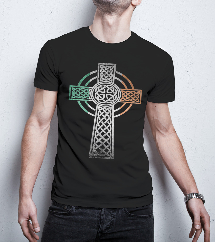 Celtic Cross With Irish Flag Colors Irish Pride T-Shirt