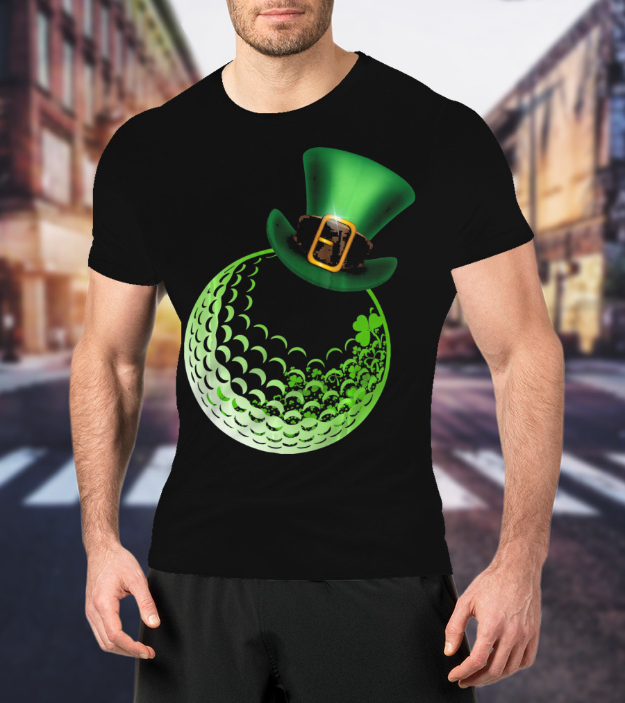 Shamrock Golf Ball With Leprechaun Hat St Patrick's Day Fun T-Shirt